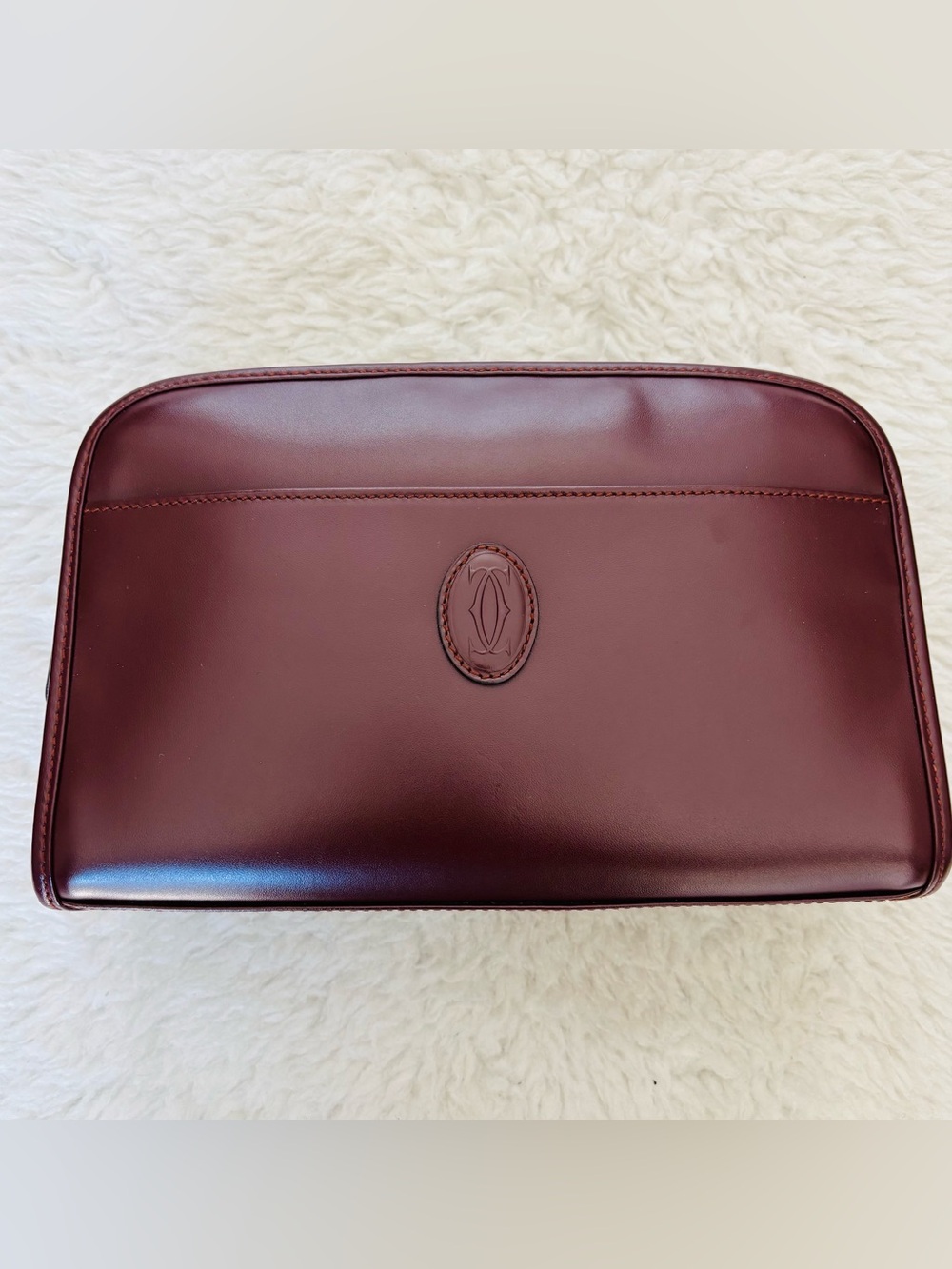Cartier Must de Cartier Burgundy Leather 2C Logo Zip Around Pouch/Clutch Bag